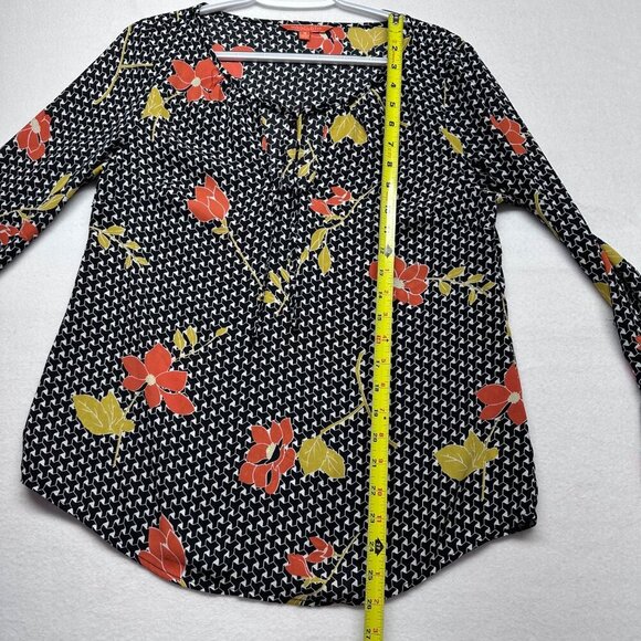 ModCloth Womens Floral Geometric Print Bell Sleeve Top Blouse Size M Retro Black - Picture 9 of 11